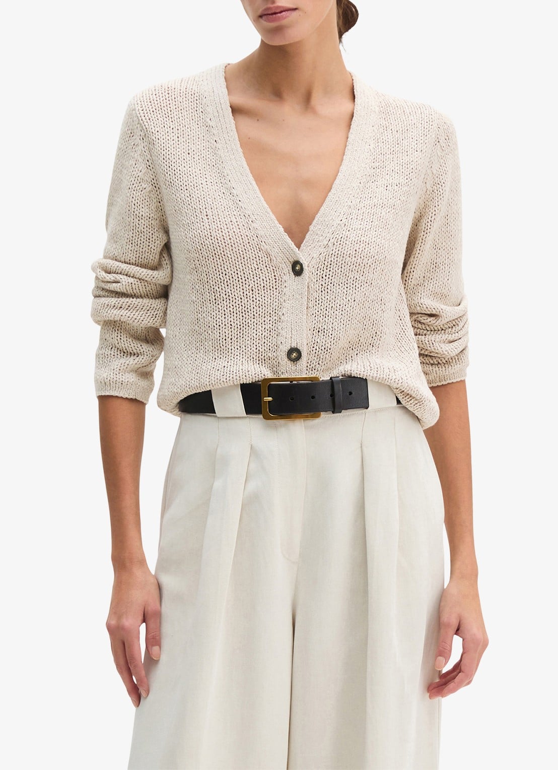 Marc O'Polo Grofgebreid vest in katoenblend - detail 4 creme