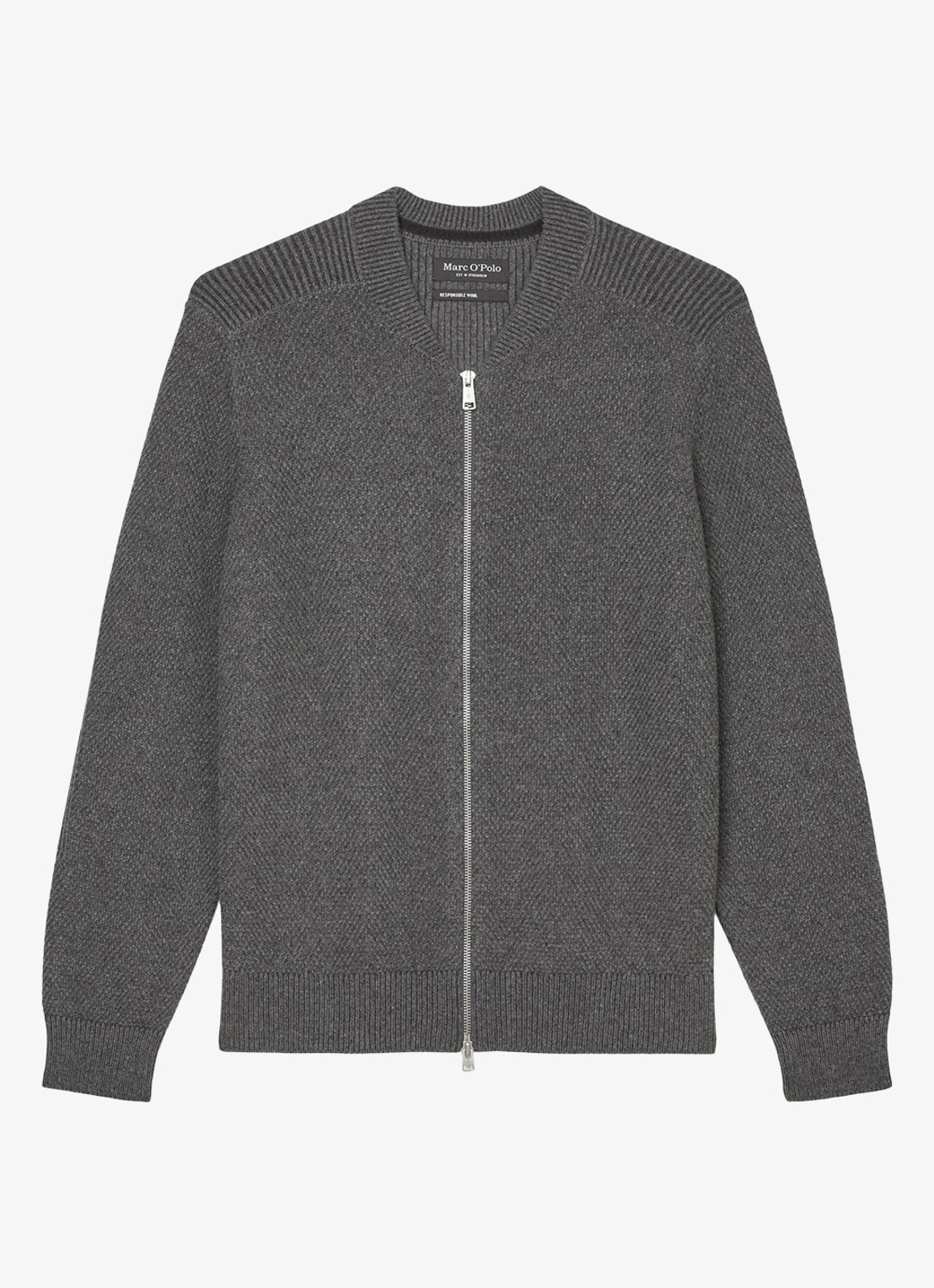 Marc O'Polo Grofgebreid vest in scheerwolblend - voorkant 3 graphite grey melange-969 / grijs