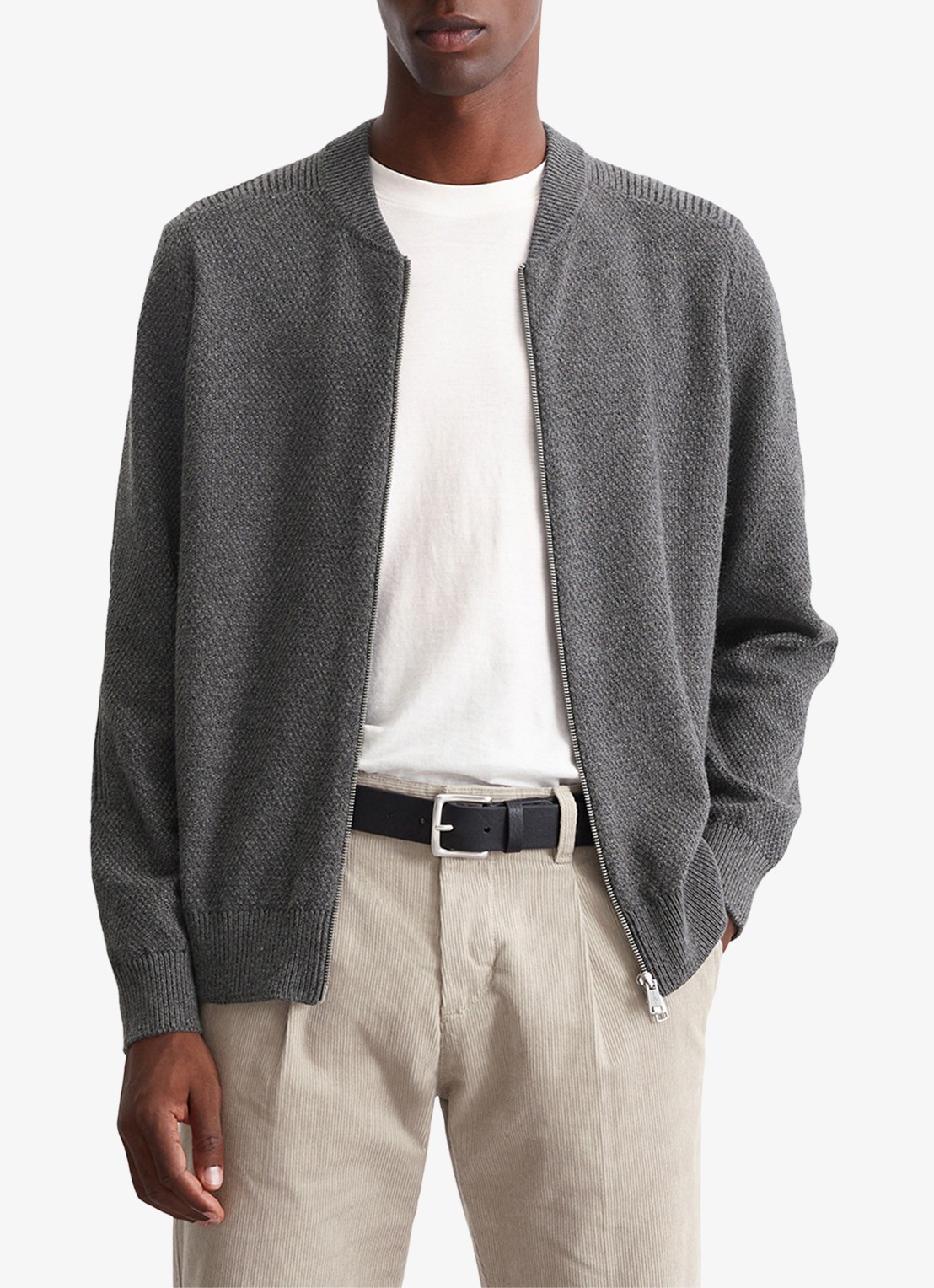 Marc O'Polo Grofgebreid vest in scheerwolblend - voorkant 4 graphite grey melange-969 / grijs