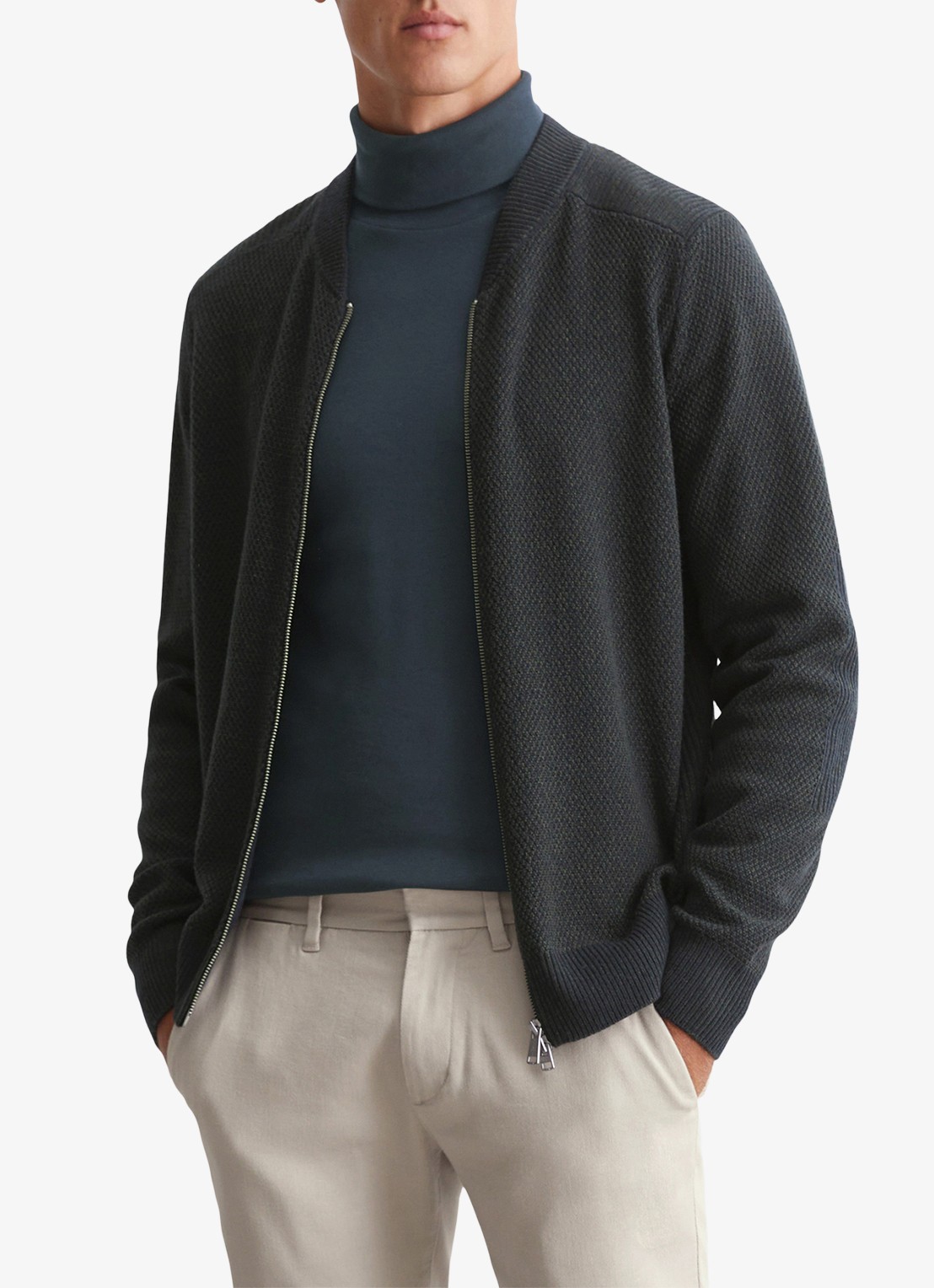 Marc O'Polo Grofgebreid vest in scheerwolblend - detail 3 dark navy-898 / blauw