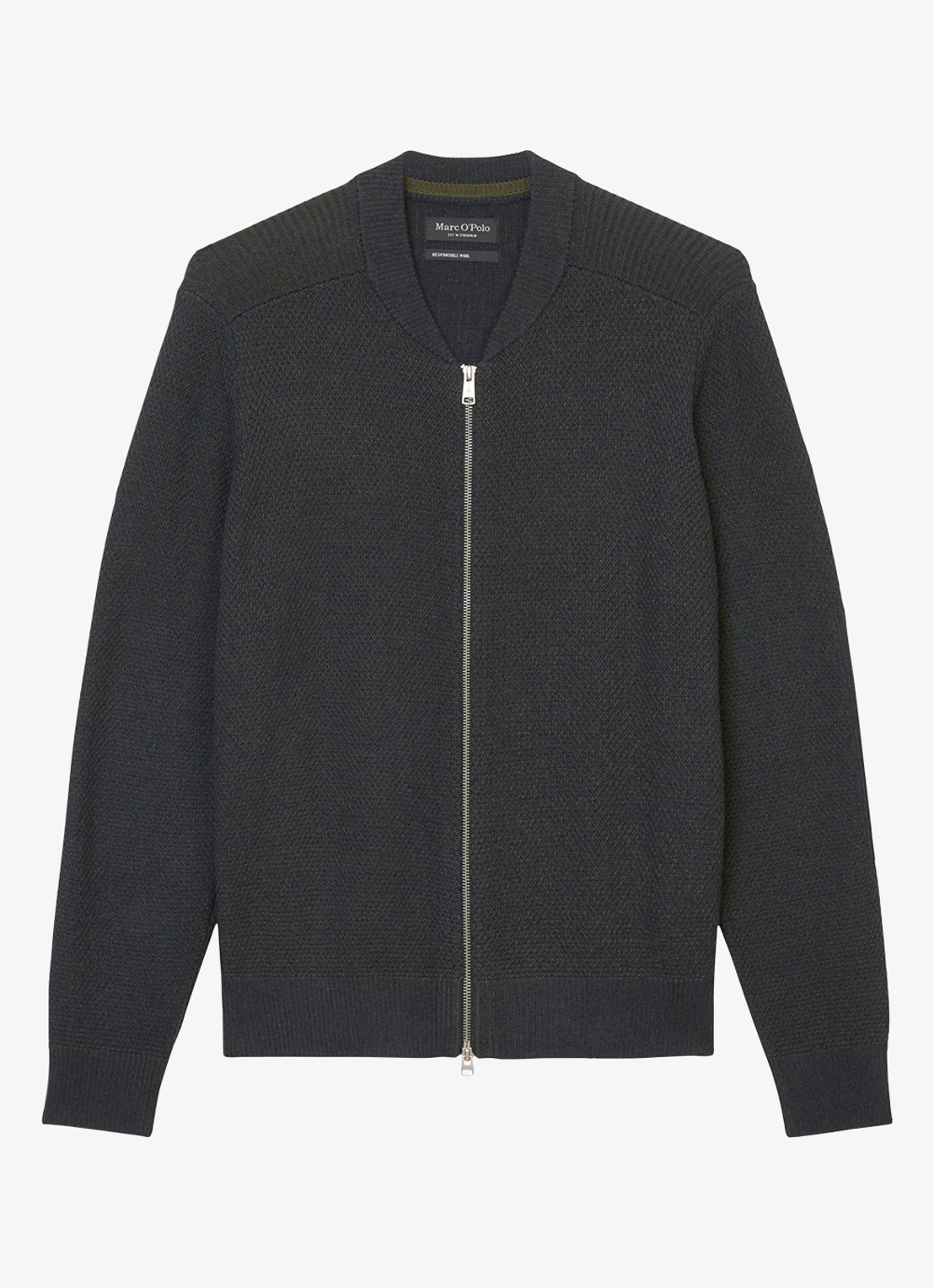 Marc O'Polo Grofgebreid vest in scheerwolblend - voorkant 2 dark navy-898 / blauw