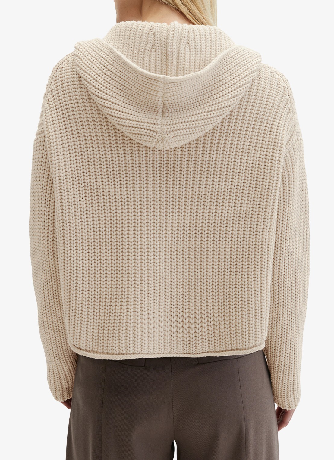 Marc O'Polo Grofgebreid vest met capuchon - achterkant 3 beige