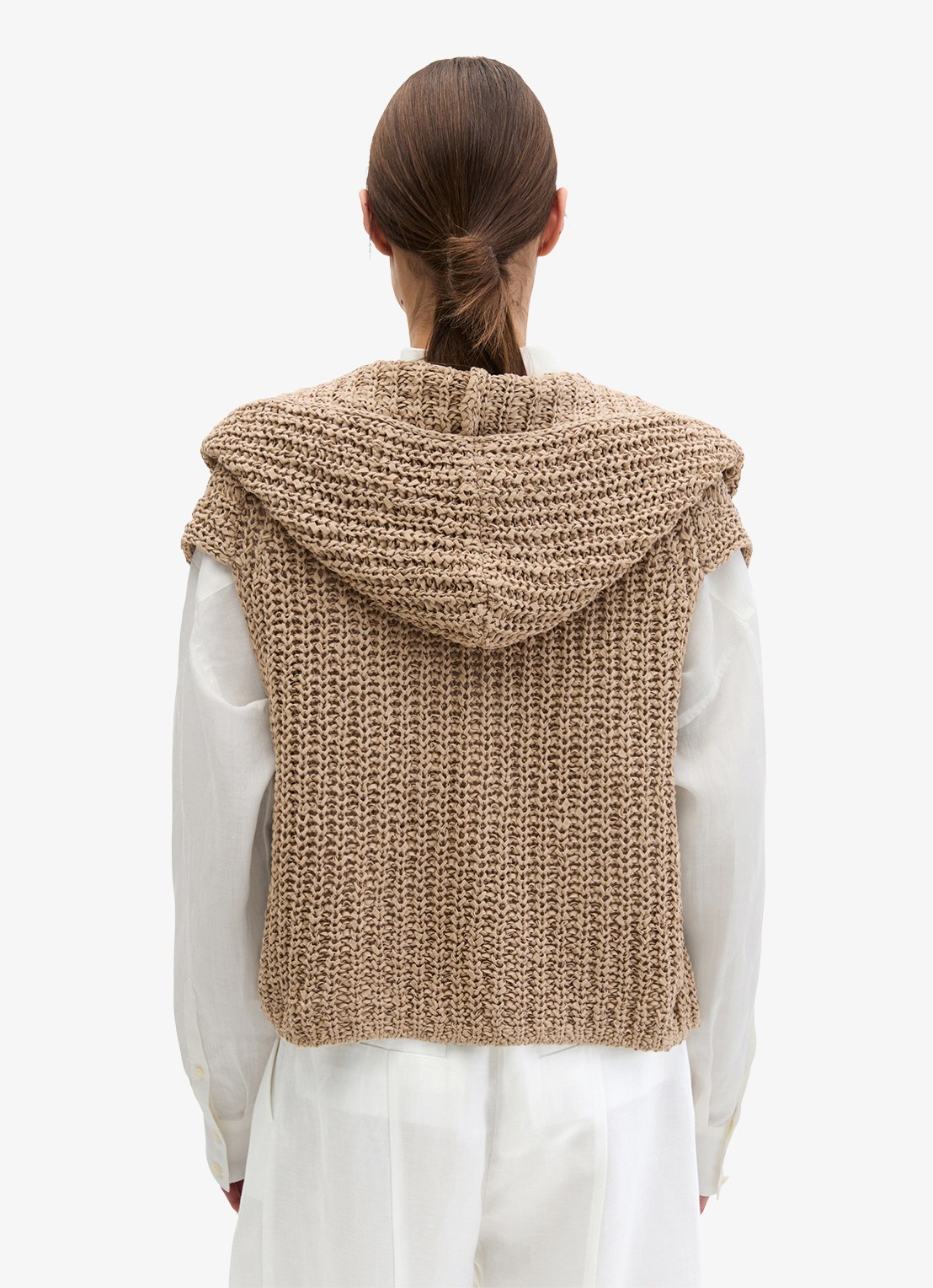 Marc O'Polo Grofgebreid vest met capuchon - achterkant 3 sandpaper-2326 / beige