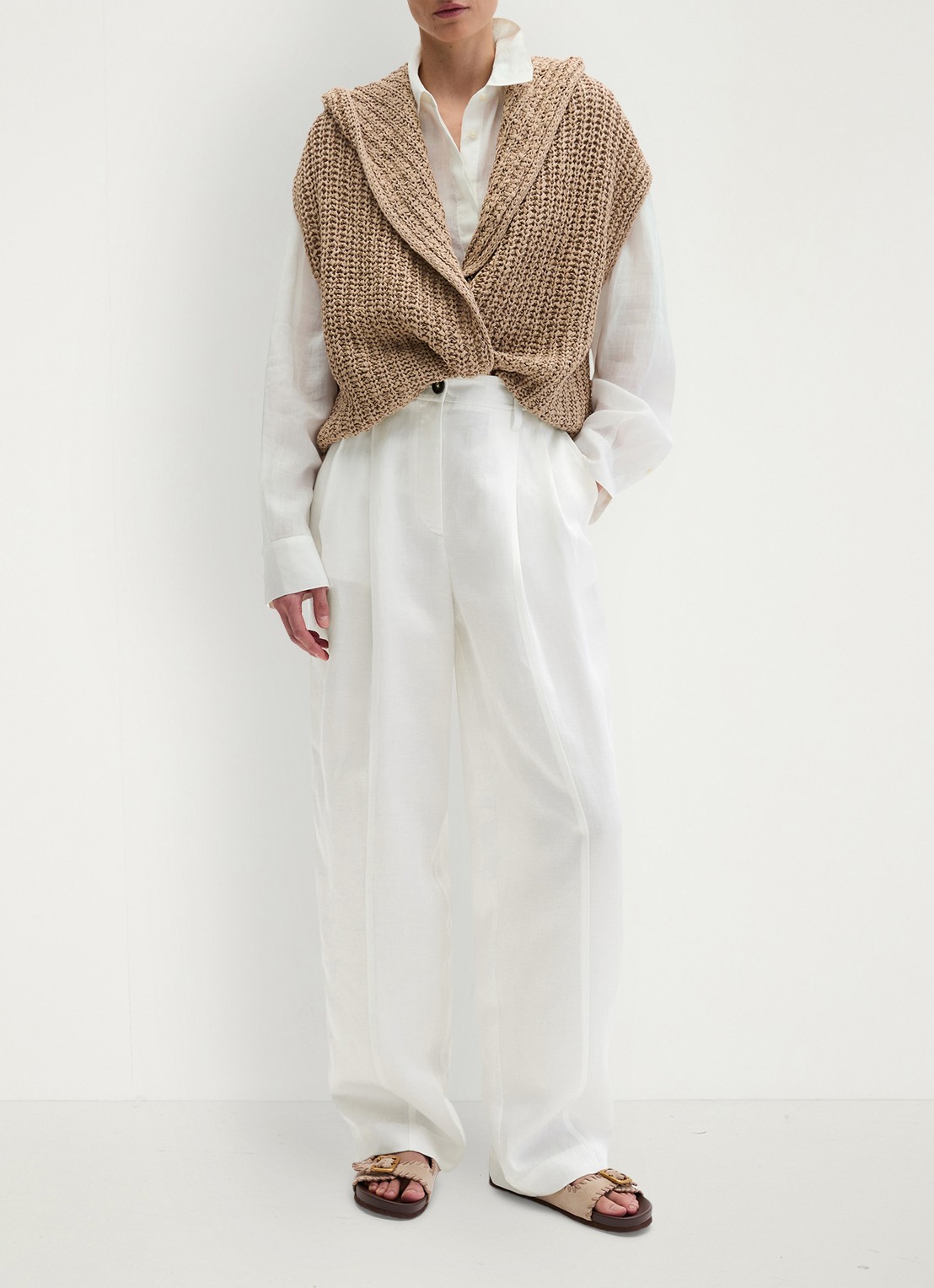 Marc O'Polo Grofgebreid vest met capuchon - voorkant 2 sandpaper-2326 / beige