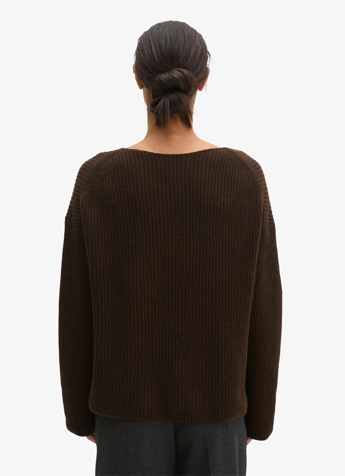 Marc O'Polo Grofgebreide pullover in wolblend - achterkant 5 burnt coffee / bruin