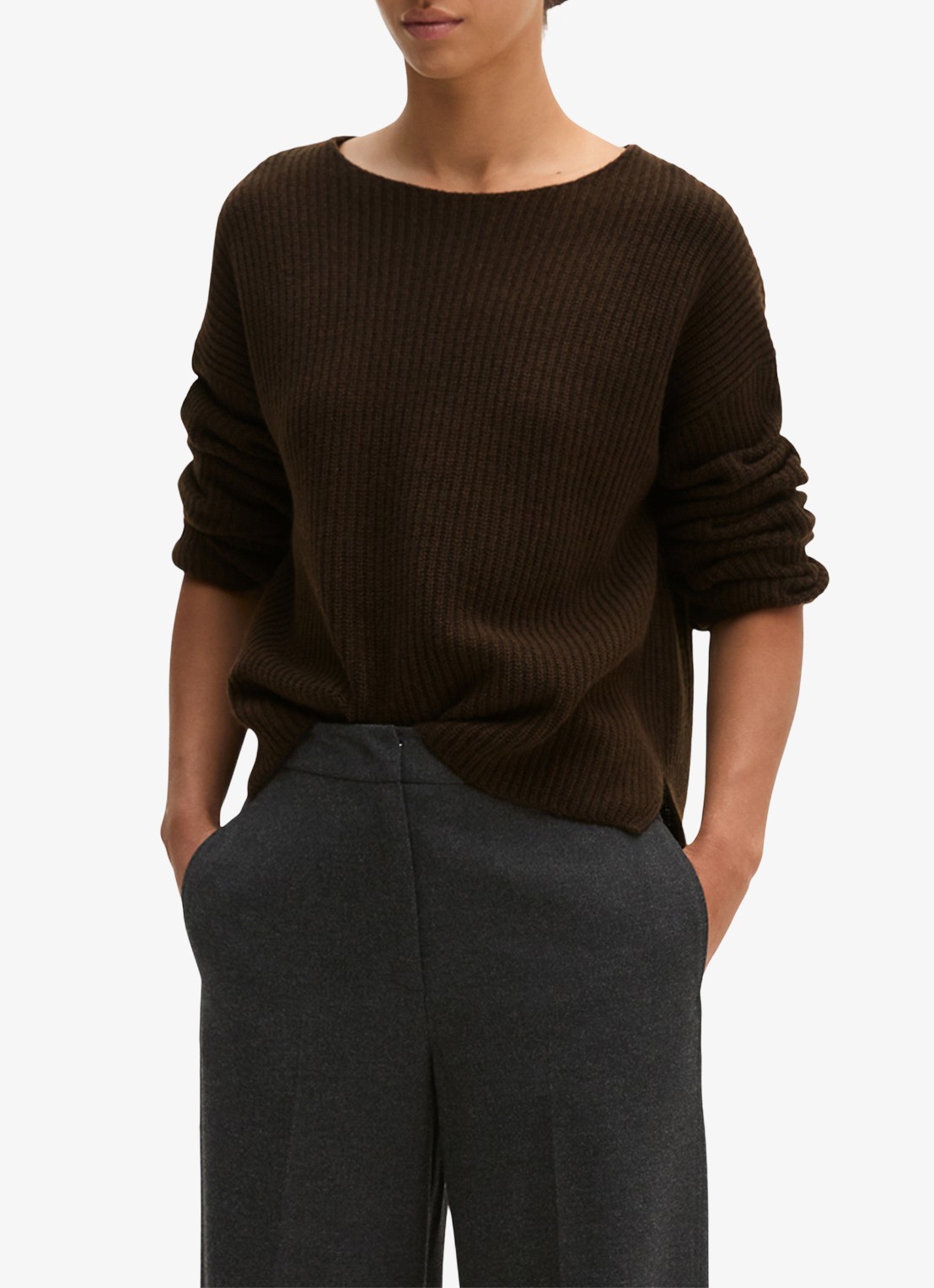 Marc O'Polo Grofgebreide pullover in wolblend - detail 3 burnt coffee / bruin