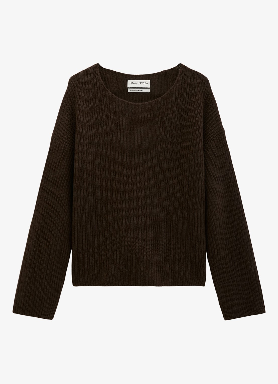 Marc O'Polo Grofgebreide pullover in wolblend - voorkant burnt coffee / bruin