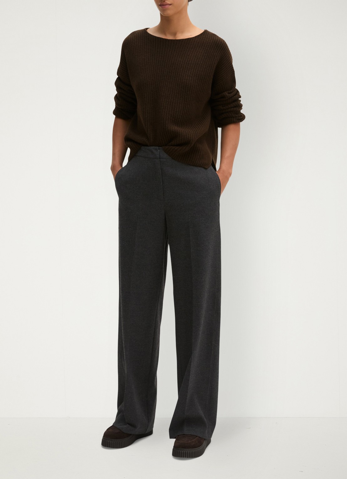 Marc O'Polo Grofgebreide pullover in wolblend - voorkant 2 burnt coffee / bruin