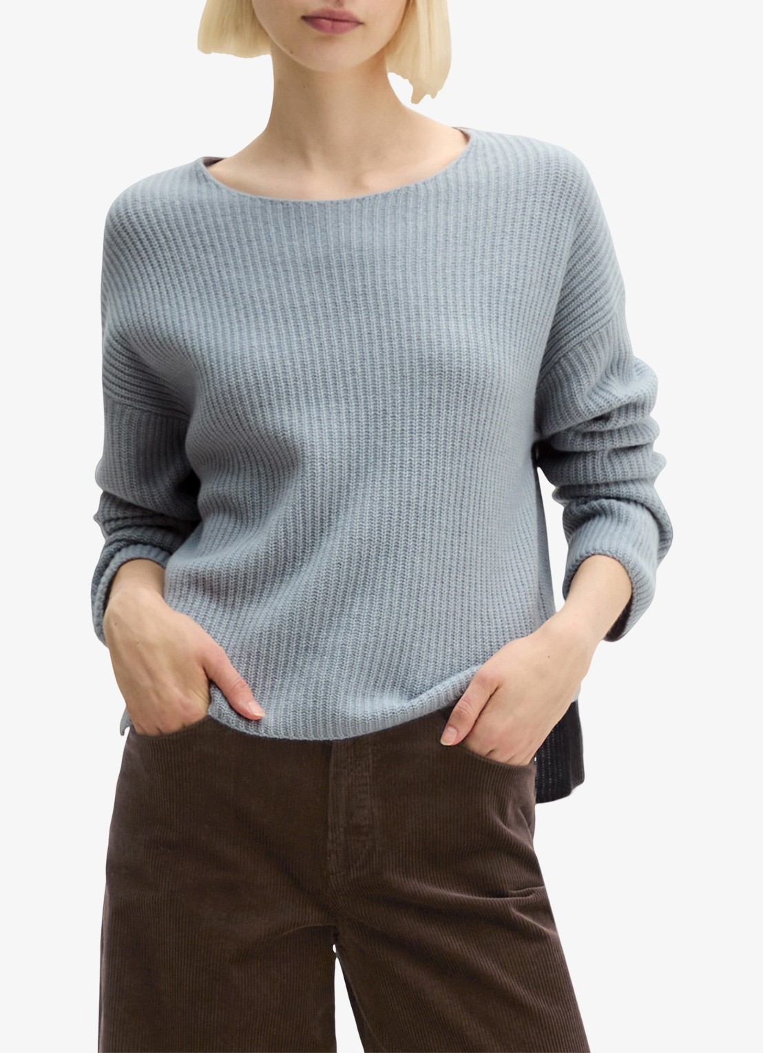 Marc O'Polo Grofgebreide pullover in wolblend - detail glacial blue / blauw