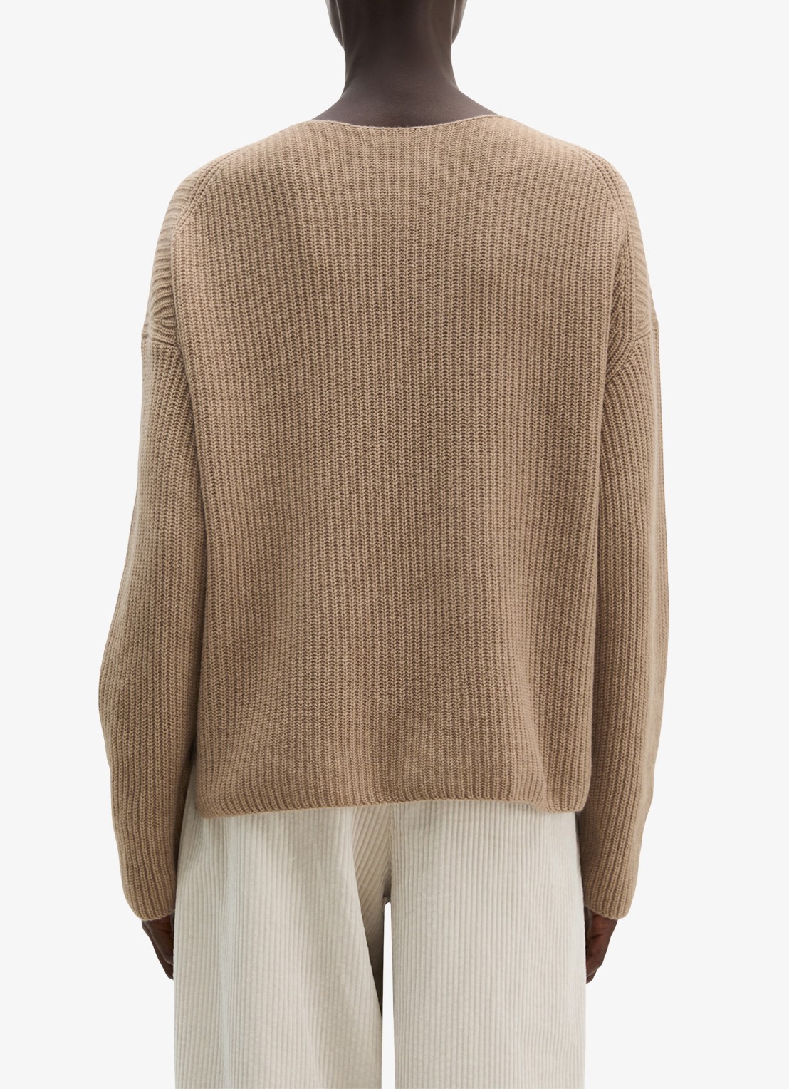 Marc O'Polo Grofgebreide pullover in wolblend - achterkant 5 earthy taupe / taupe