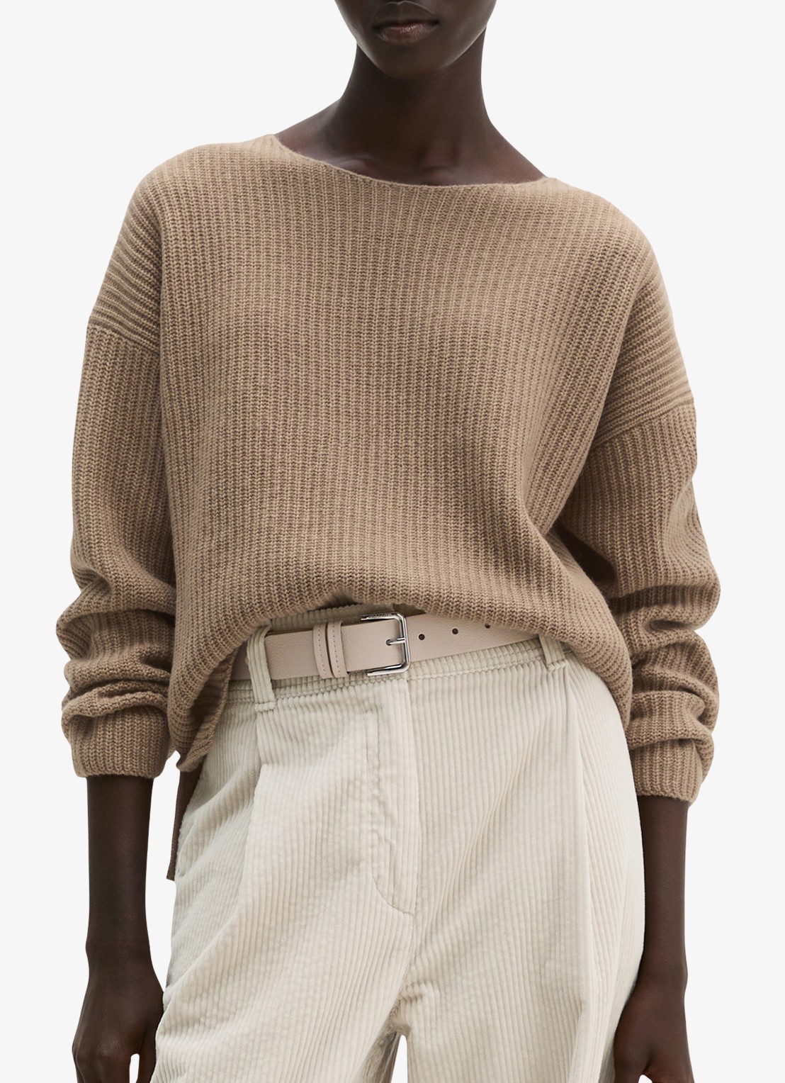 Marc O'Polo Grofgebreide pullover in wolblend - detail earthy taupe / taupe