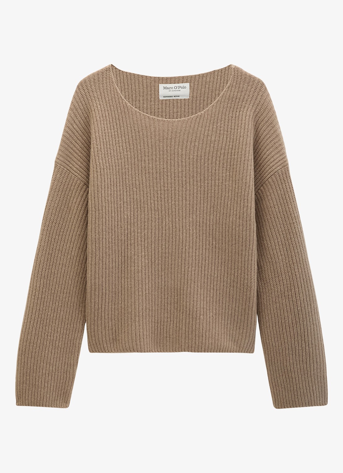 Marc O'Polo Grofgebreide pullover in wolblend - voorkant 3 earthy taupe / taupe