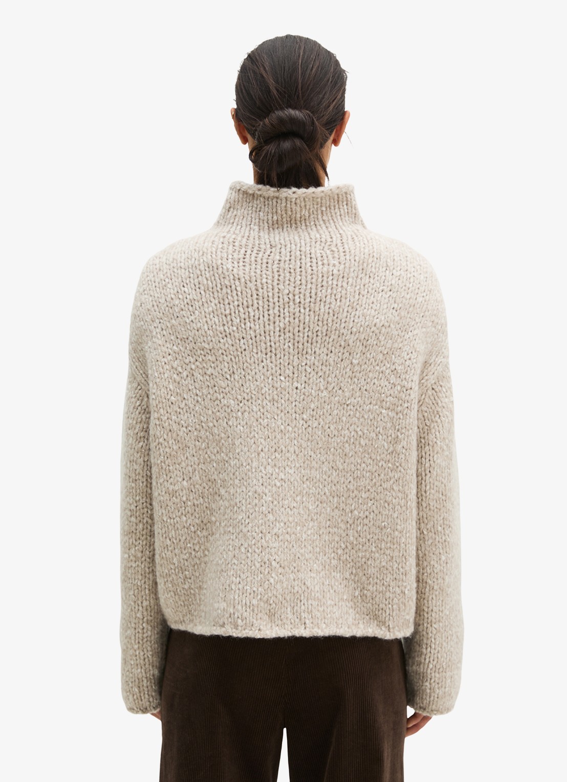 Marc O'Polo Grofgebreide trui in alpaca wolblend met opstaande kraag - achterkant 5 light brown multi / lichtbruin