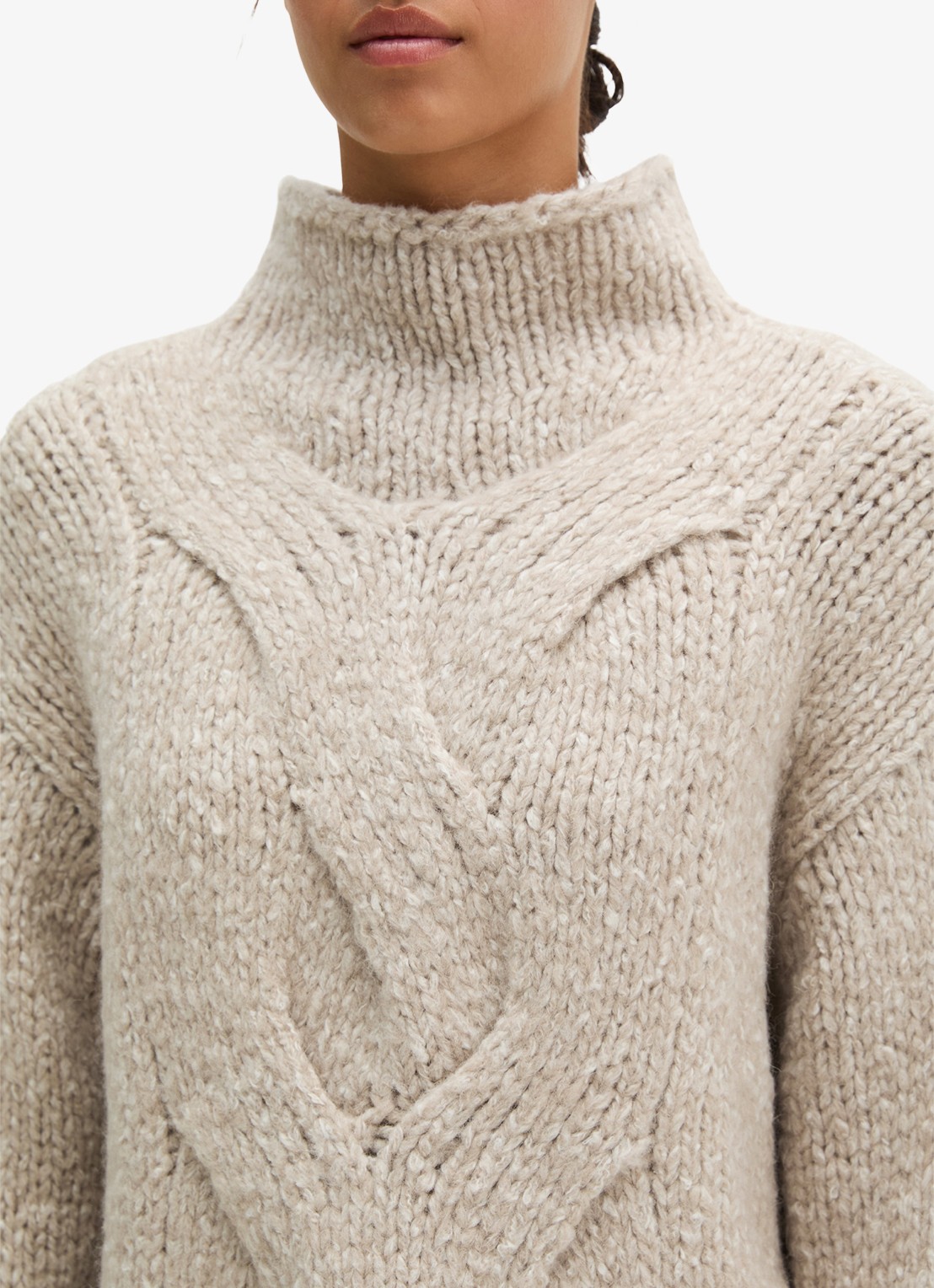 Marc O'Polo Grofgebreide trui in alpaca wolblend met opstaande kraag - detail 4 light brown multi / lichtbruin