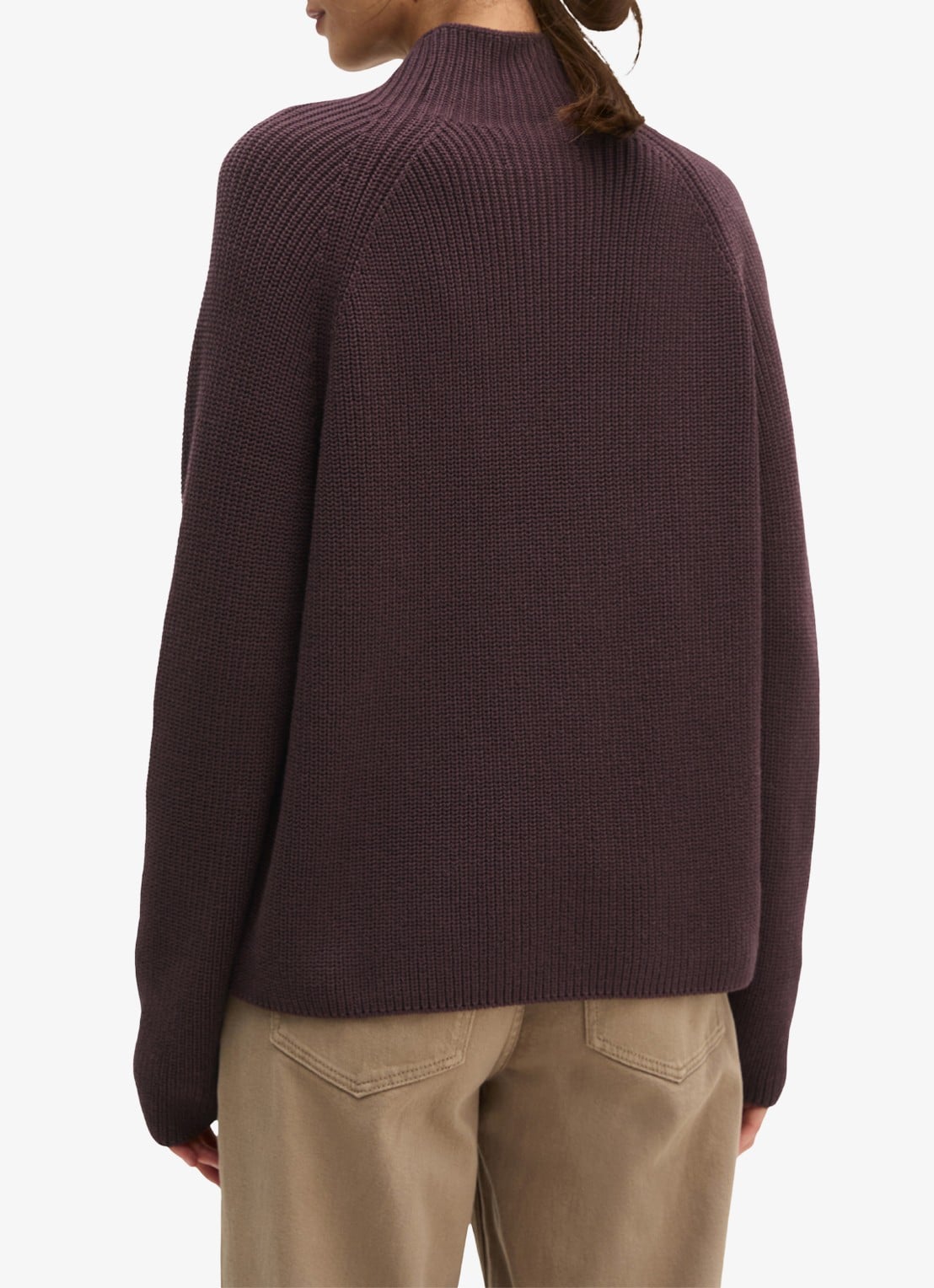 Marc O'Polo Grofgebreide trui met opstaande kraag - achterkant 3 black cherry / bruin