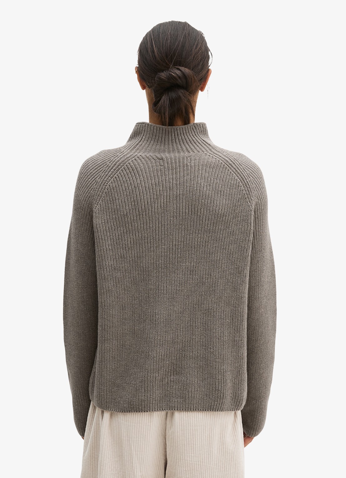 Marc O'Polo Grofgebreide trui met opstaande kraag - achterkant 5 stone taupe melange / taupe