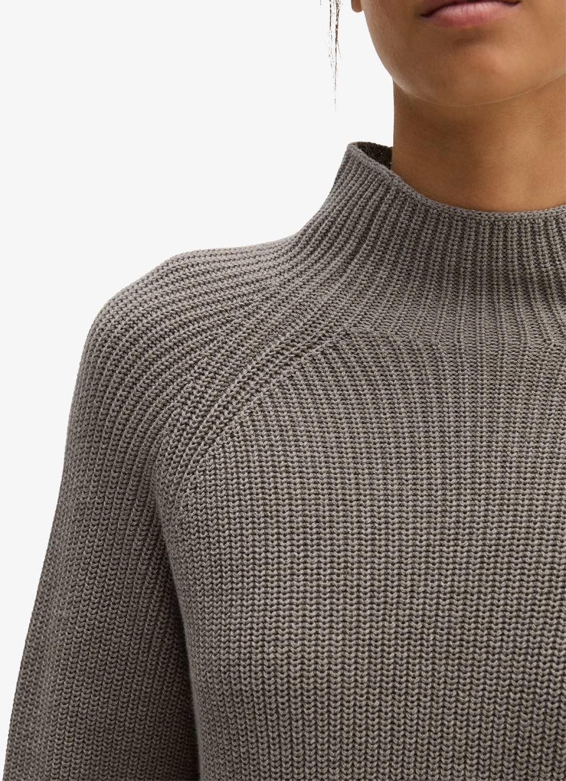 Marc O'Polo Grofgebreide trui met opstaande kraag - detail 4 stone taupe melange / taupe