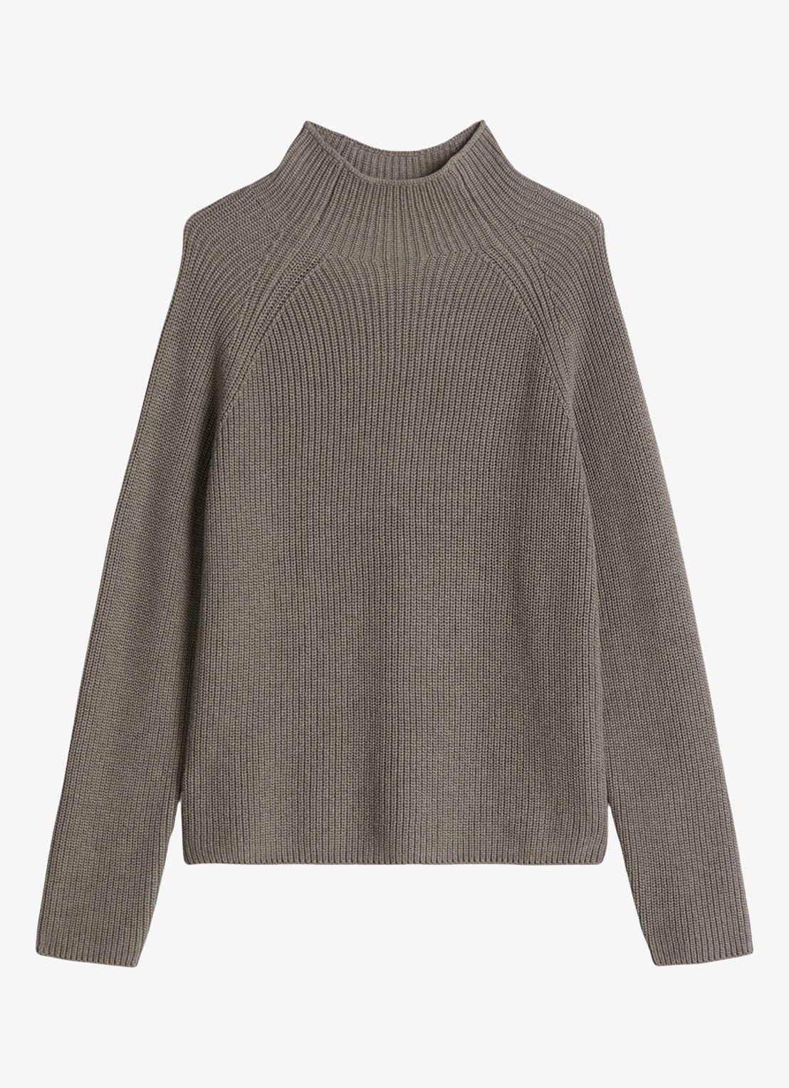 Marc O'Polo Grofgebreide trui met opstaande kraag - voorkant stone taupe melange / taupe