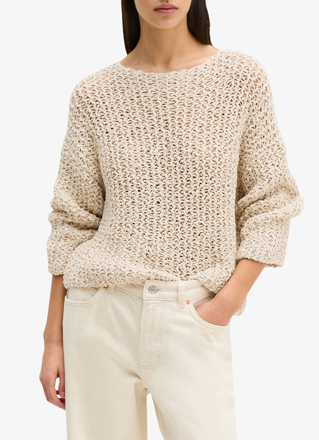 Marc O'Polo Grofgebreide trui met ronde hals - detail 3 beige