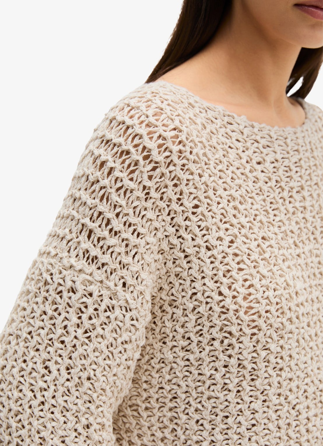 Marc O'Polo Grofgebreide trui met ronde hals - detail 4 beige