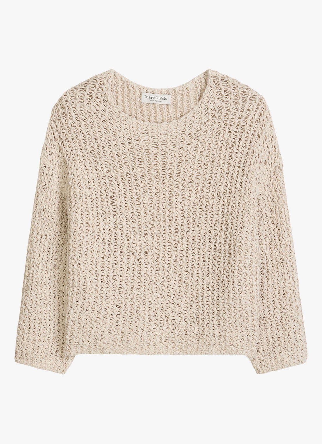 Marc O'Polo Grofgebreide trui met ronde hals - voorkant beige