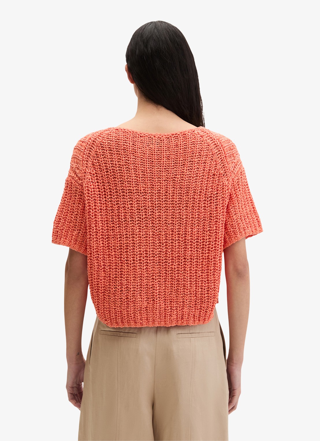 Marc O'Polo Grofgebreide trui met ronde hals - achterkant 5 warm orange-9326 / oranje