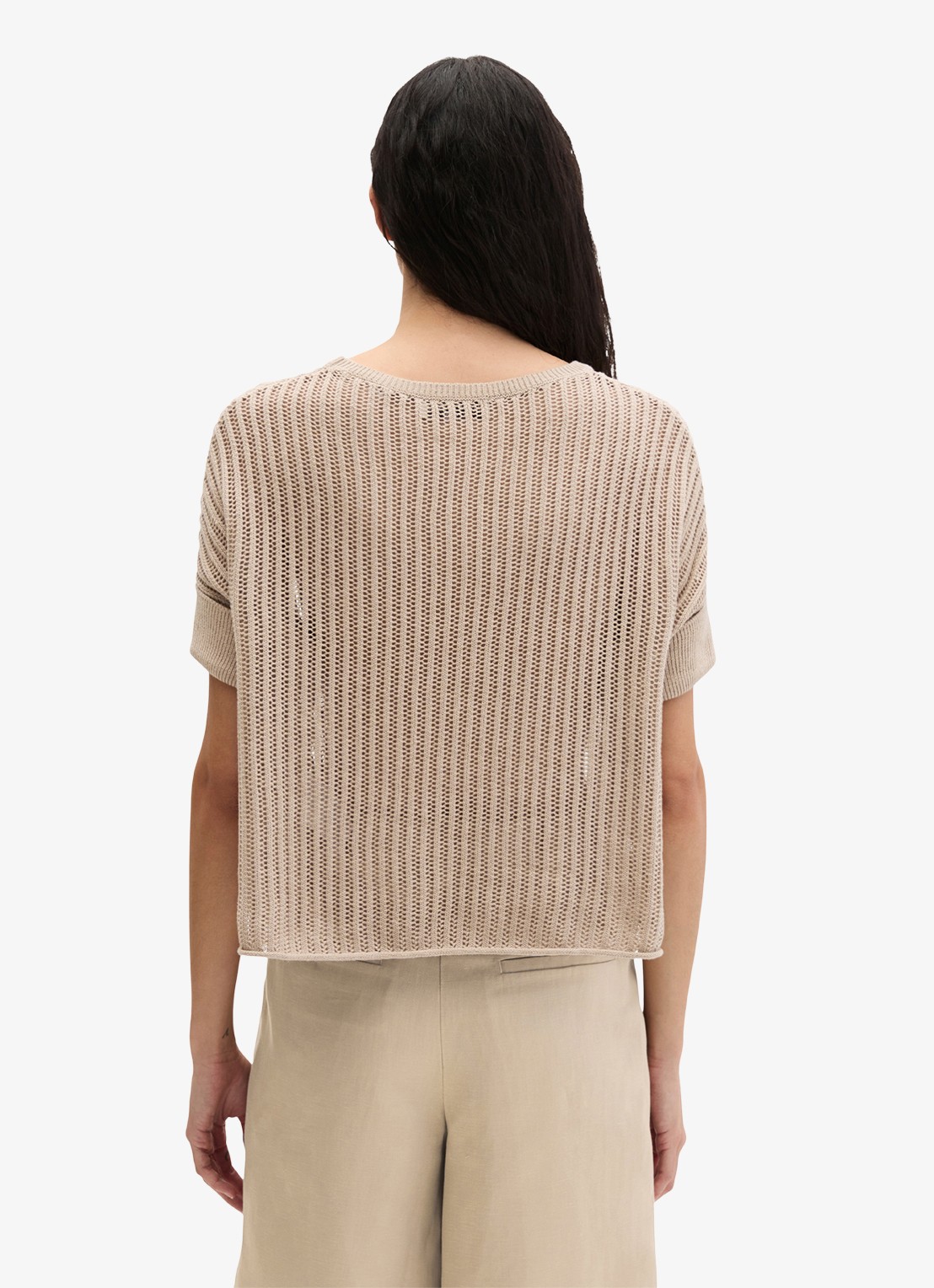 Marc O'Polo Grofgebreide trui met ronde hals - achterkant sandpaper-2326 / beige