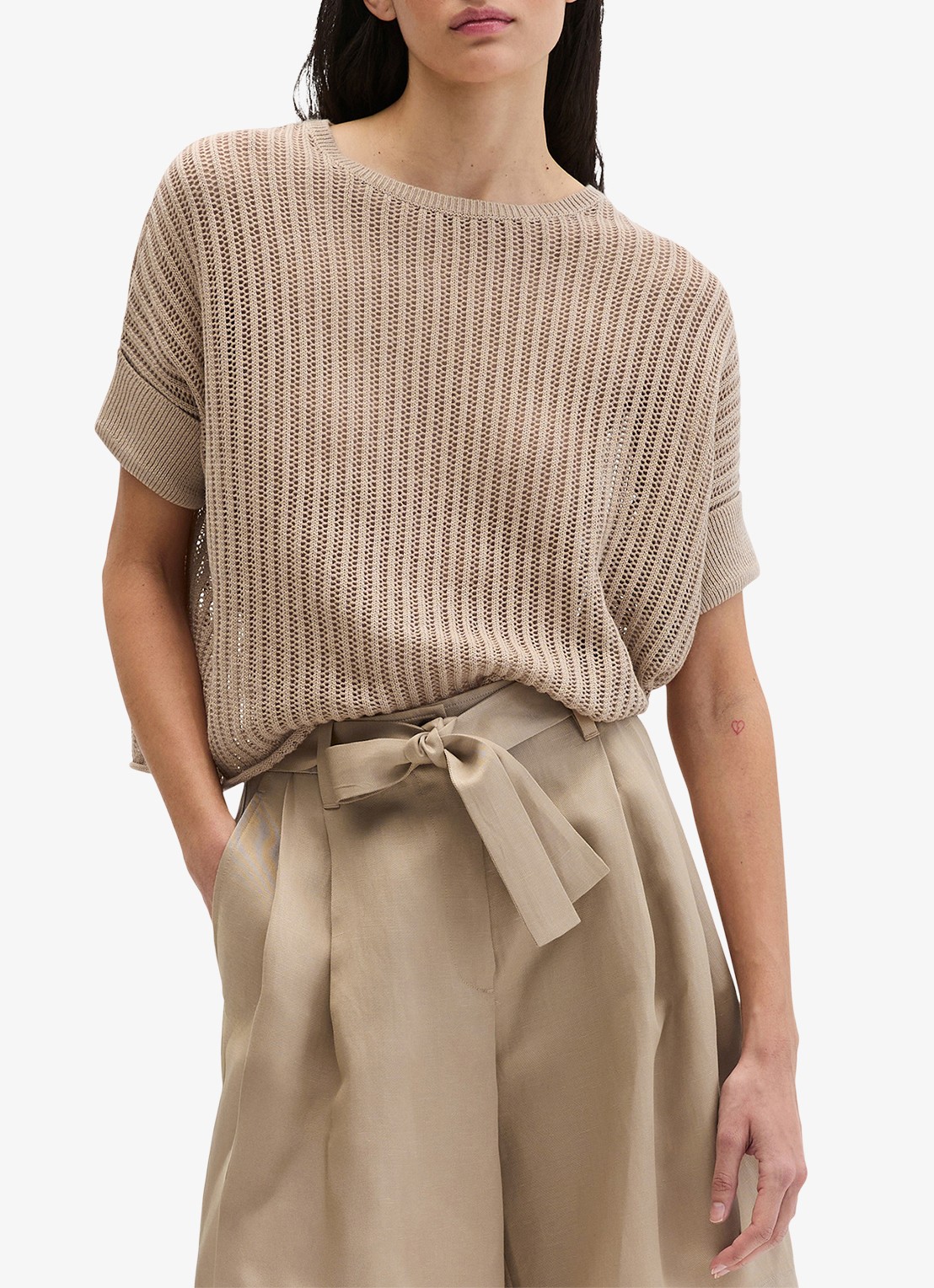 Marc O'Polo Grofgebreide trui met ronde hals - detail 4 sandpaper-2326 / beige