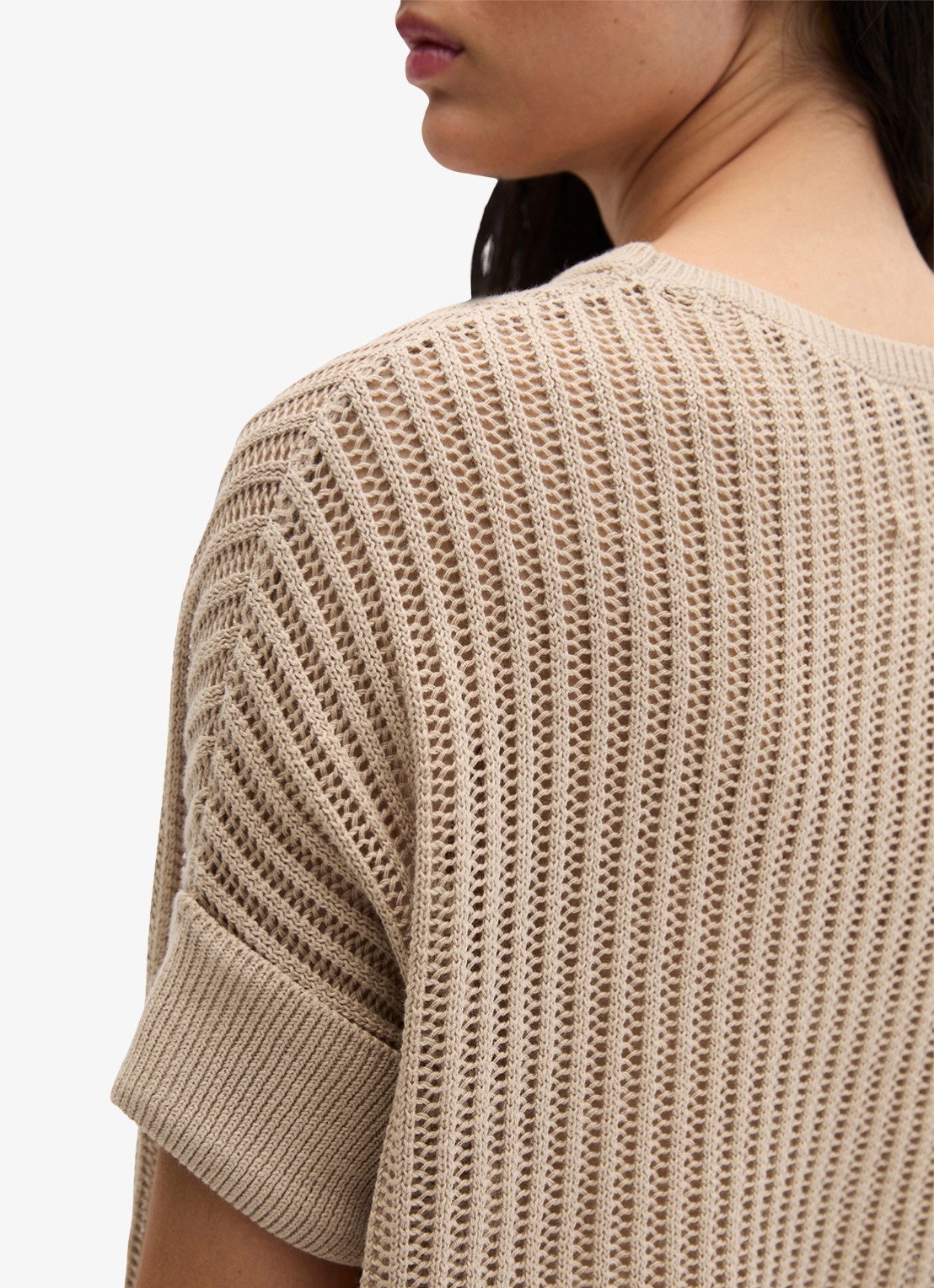 Marc O'Polo Grofgebreide trui met ronde hals - detail 5 sandpaper-2326 / beige