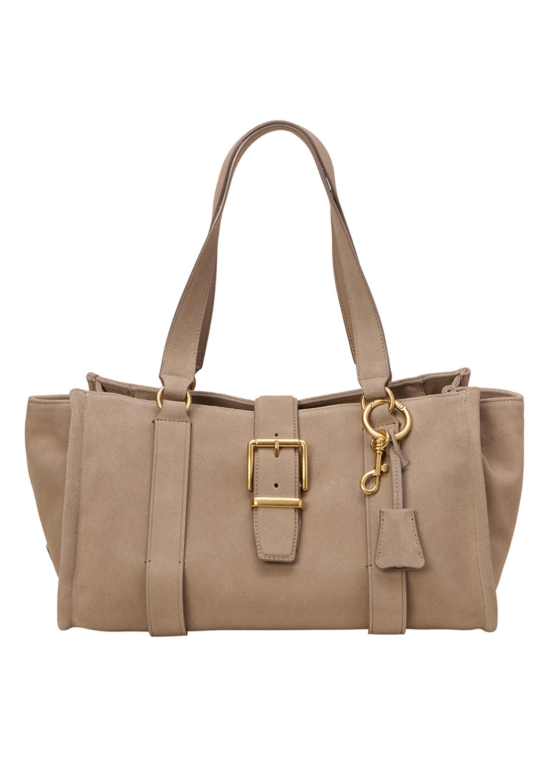 Marc O'Polo Handtas van suède met gespdetail - voorkant 4 beige