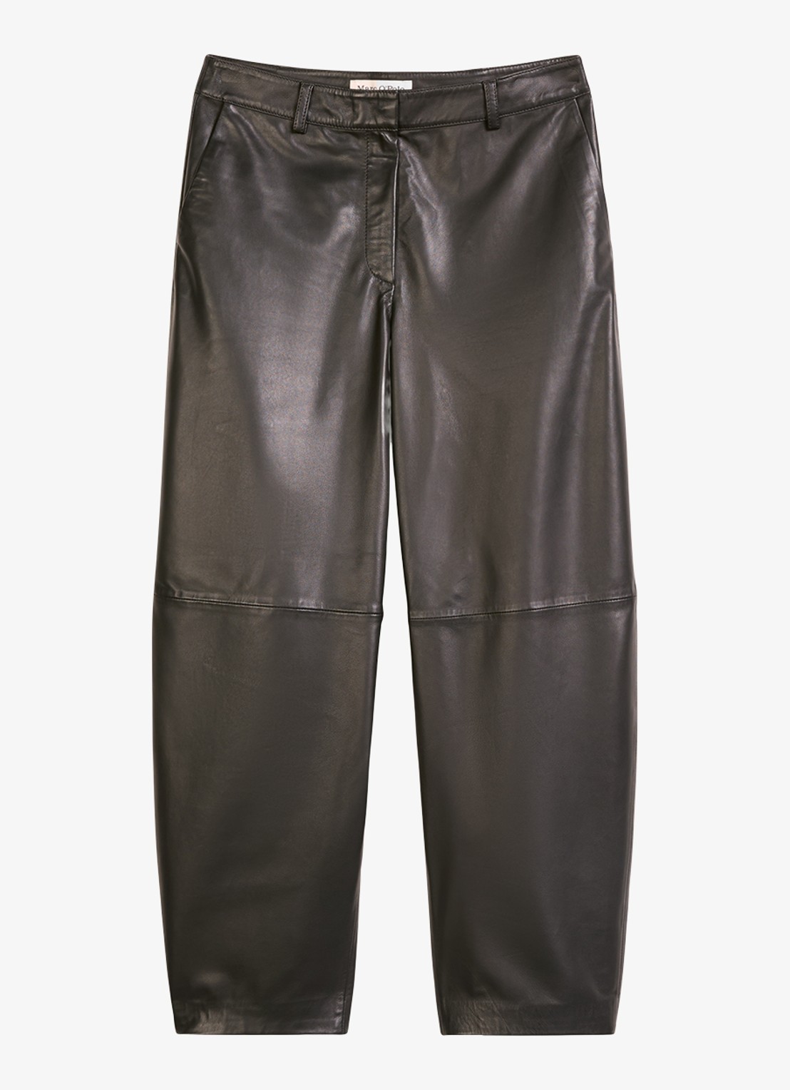 Marc O'Polo High waist balloon fit broek van leer - voorkant 3 donkerbruin