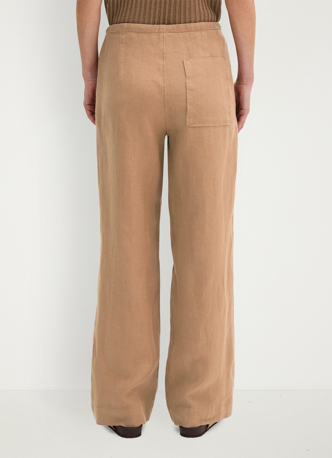 Marc O'Polo High waist loose fit palazzo broek van linnen met steekzakken - achterkant 3 burnt brown-1972 / bruin