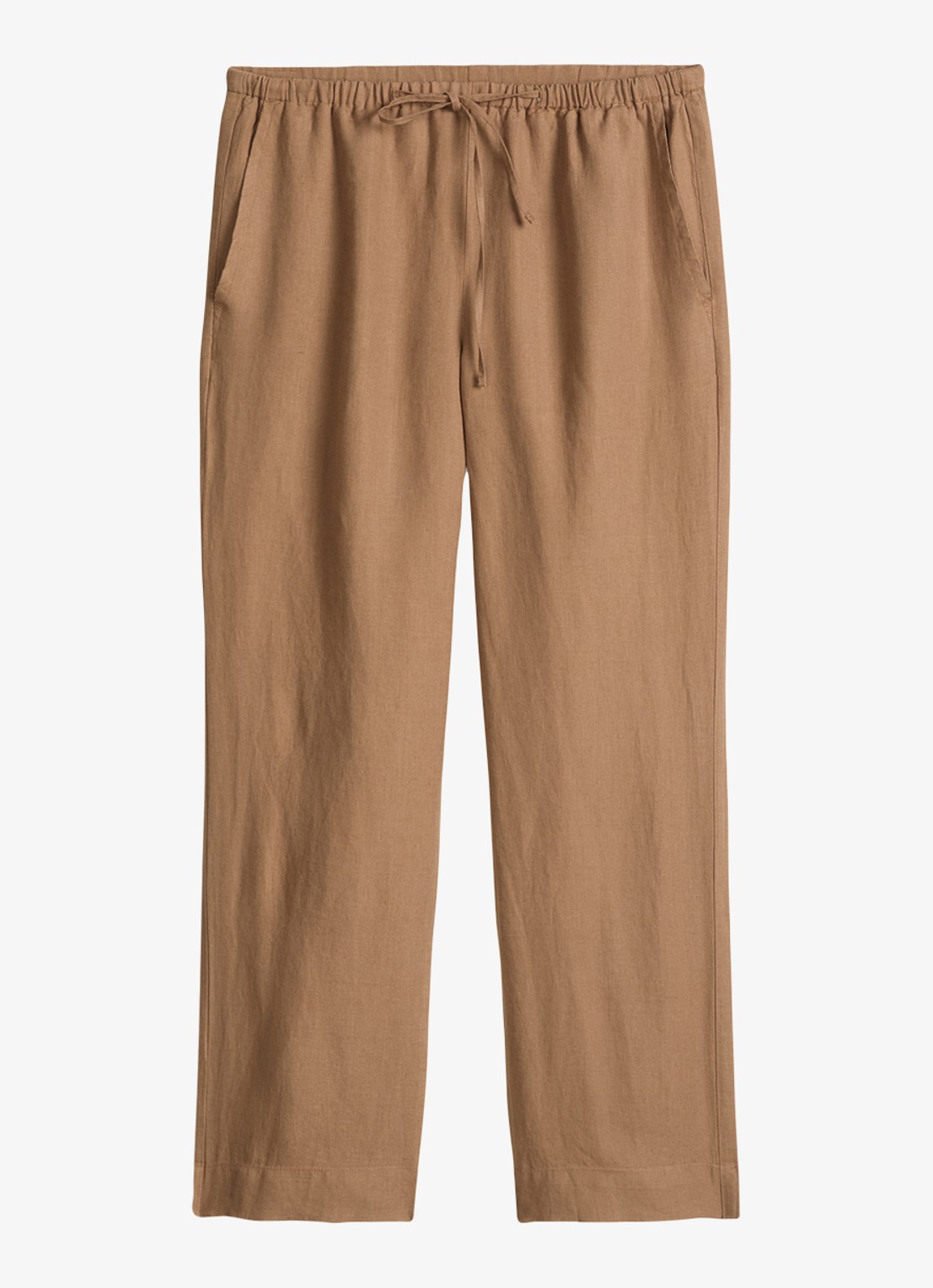 Marc O'Polo High waist loose fit palazzo broek van linnen met steekzakken - voorkant burnt brown-1972 / bruin