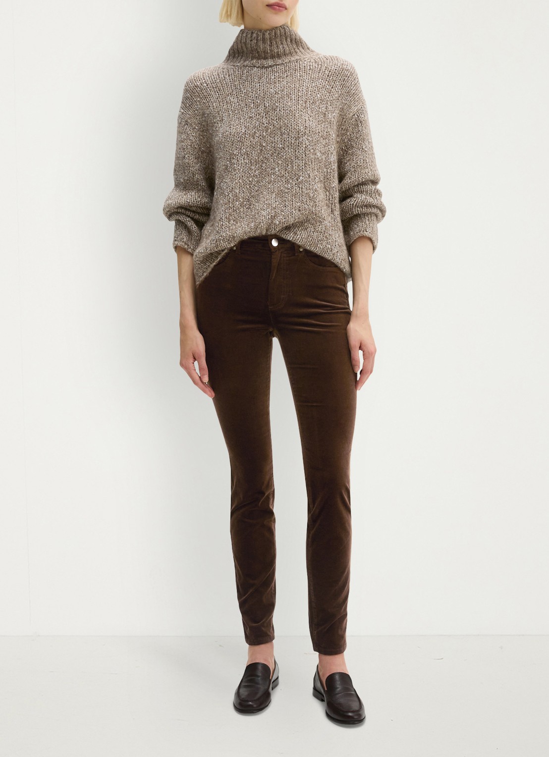 Marc O'Polo High waist slim fit jeans met gekleurde wassing - voorkant 5 burnt coffee / bruin