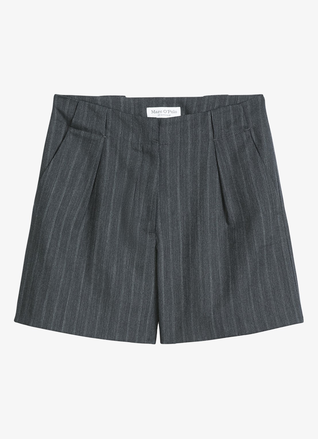 Marc O'Polo High waist straight fit korte broek met streepprint - voorkant 2 donkergrijs