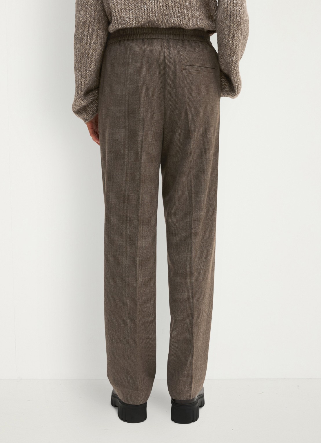 Marc O'Polo High waist straight fit pantalon met ruitdessin en steekzakken - achterkant 5 dark brown multi / bruin