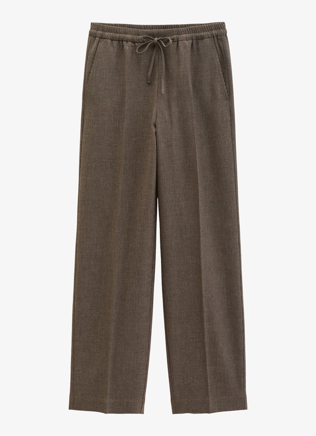 Marc O'Polo High waist straight fit pantalon met ruitdessin en steekzakken - voorkant 3 dark brown multi / bruin