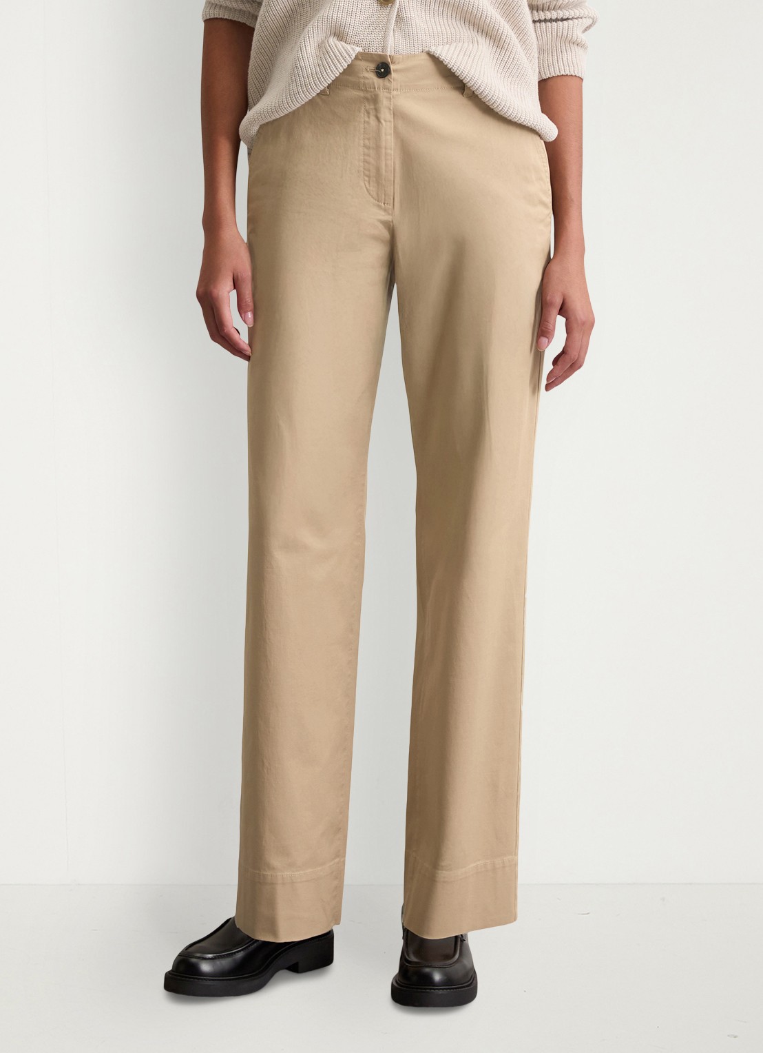 Marc O'Polo High waist straight fit pantalon met steekzakken - detail 4 beige