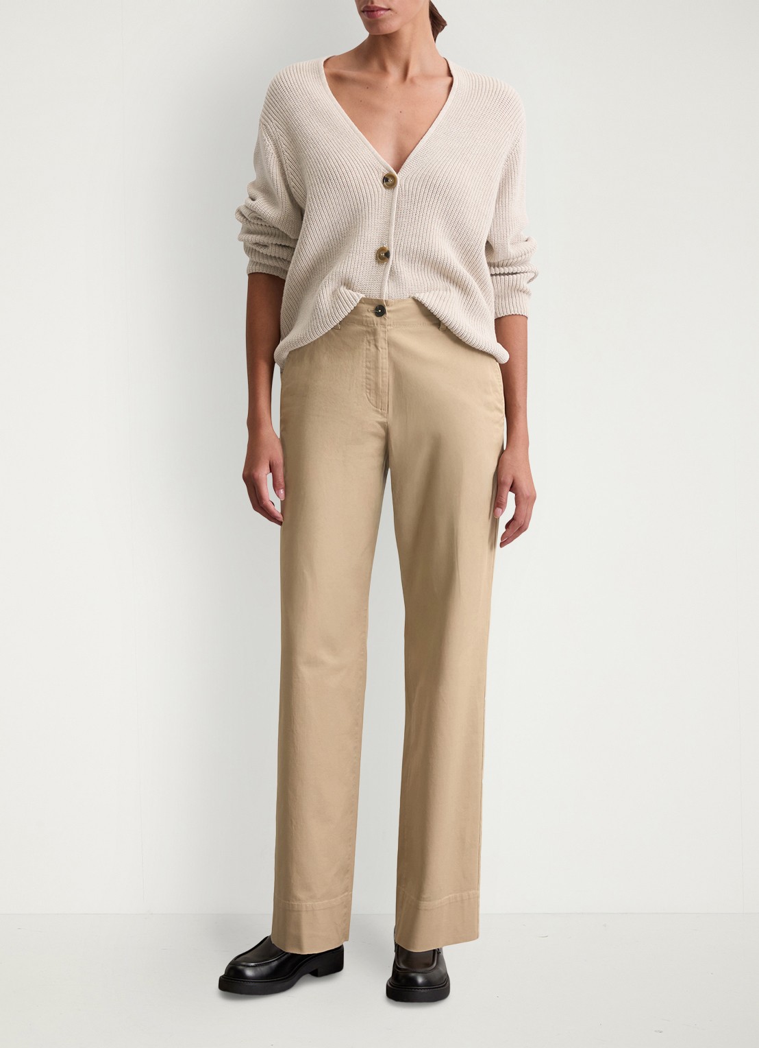 Marc O'Polo High waist straight fit pantalon met steekzakken - voorkant 2 beige