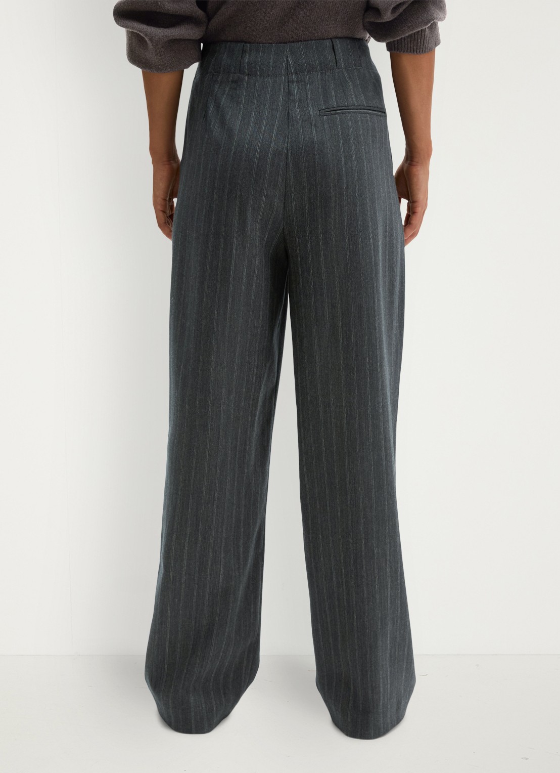Marc O'Polo High waist straight fit pantalon met streepprint - achterkant 3 donkergrijs