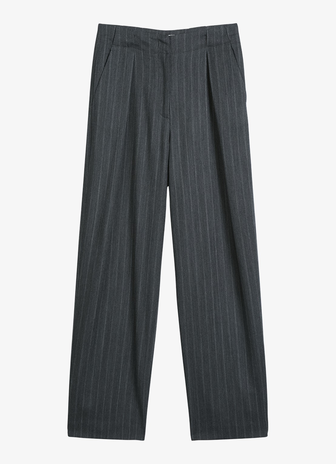 Marc O'Polo High waist straight fit pantalon met streepprint - voorkant 4 donkergrijs