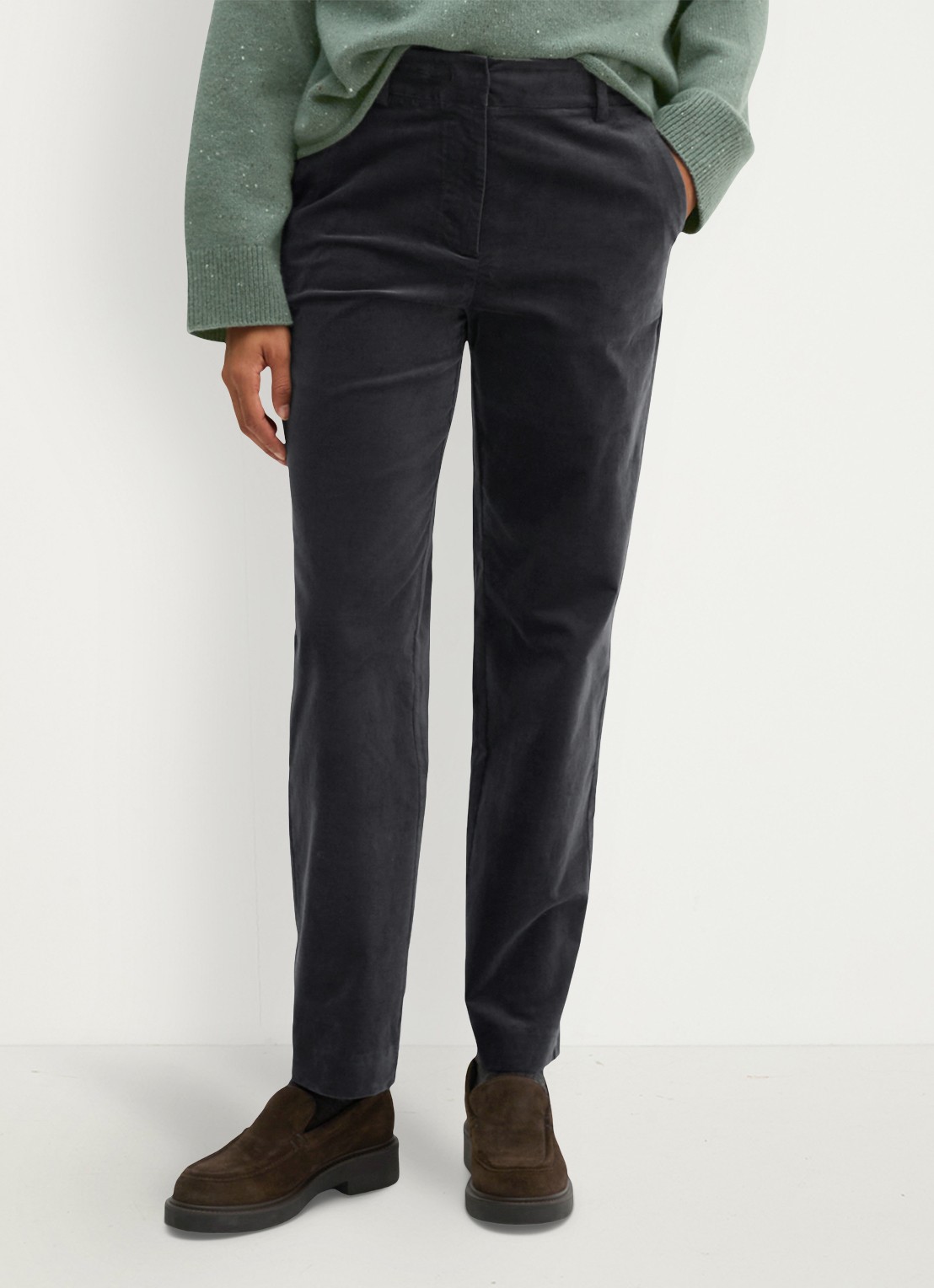 Marc O'Polo High waist tapered fit pantalon van fluweel  - detail antraciet