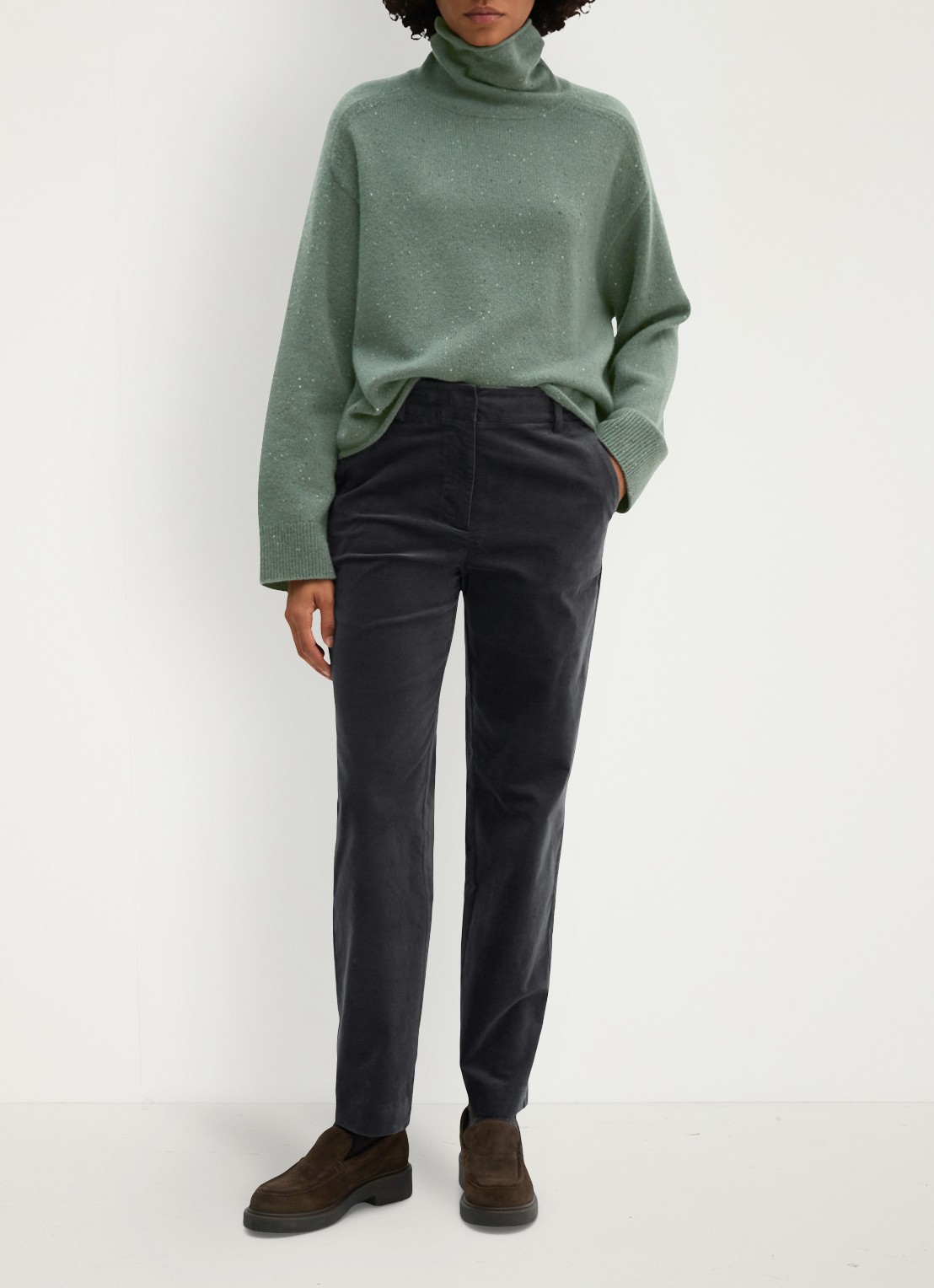 Marc O'Polo High waist tapered fit pantalon van fluweel  - voorkant 5 antraciet