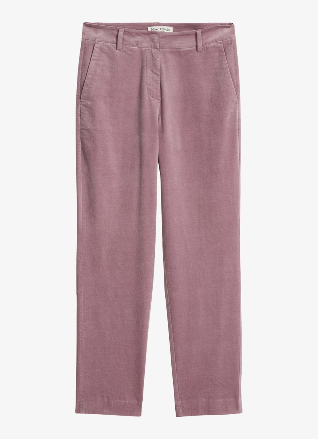 Marc O'Polo High waist tapered fit pantalon van fluweel  - voorkant roze