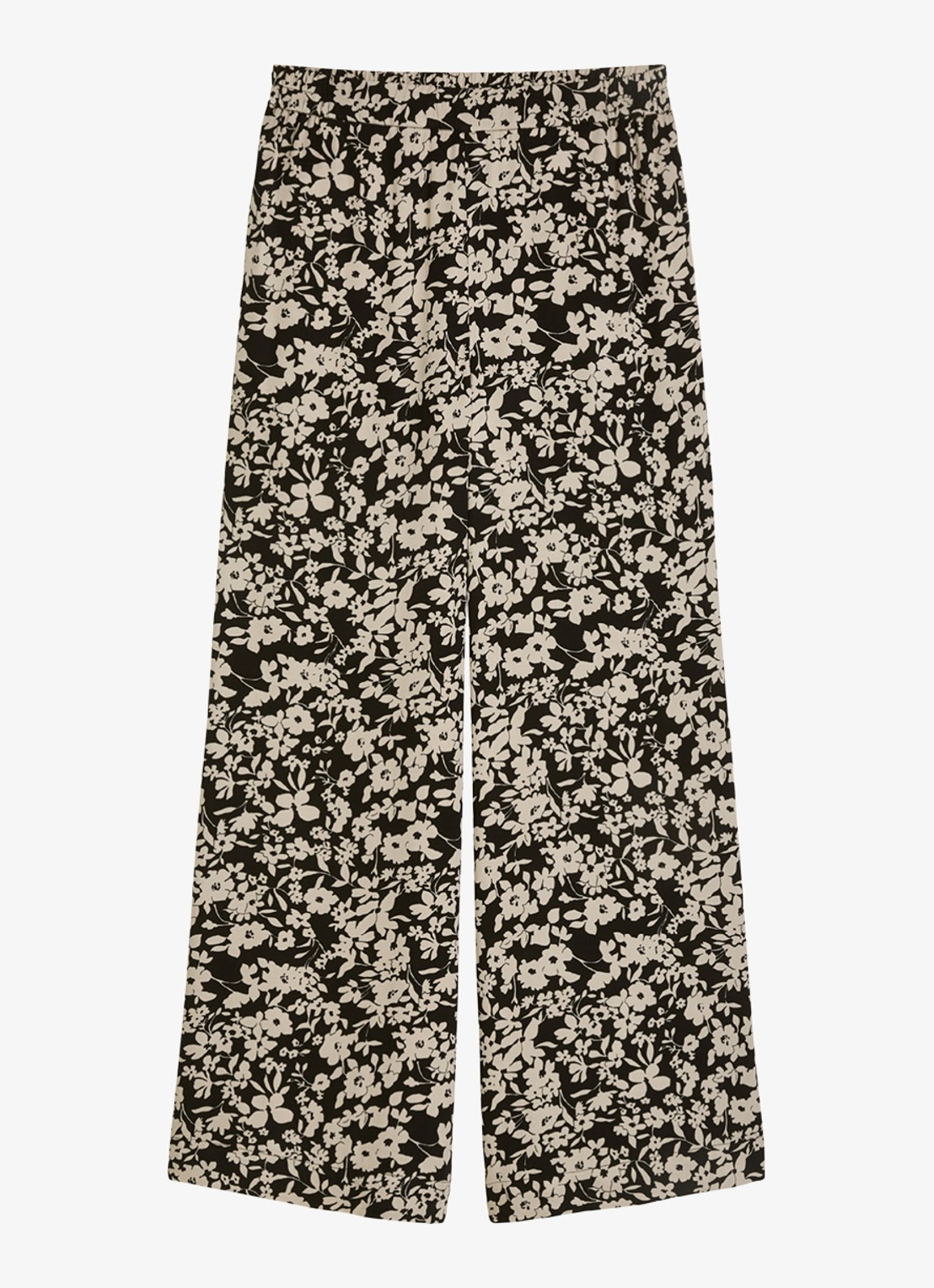 Marc O'Polo High waist wide fit broek met bloemenprint - voorkant black multi 03 / zwart