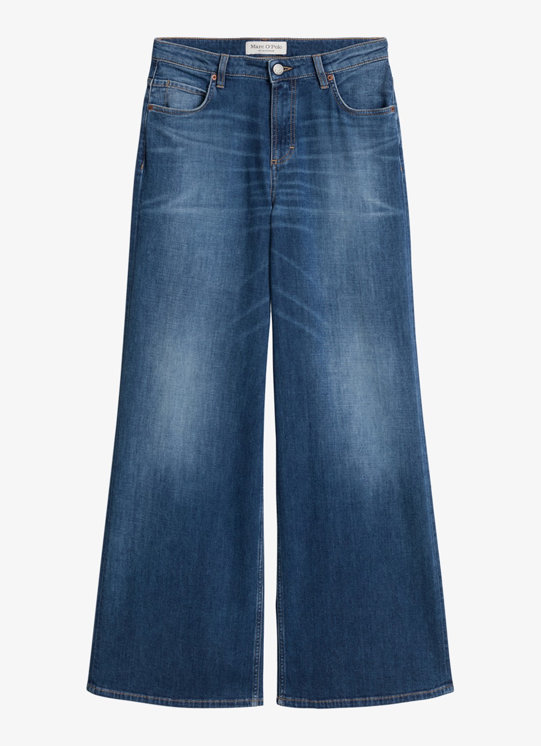 Marc O'Polo High waist wide fit jeans met medium wassing  - voorkant indigo