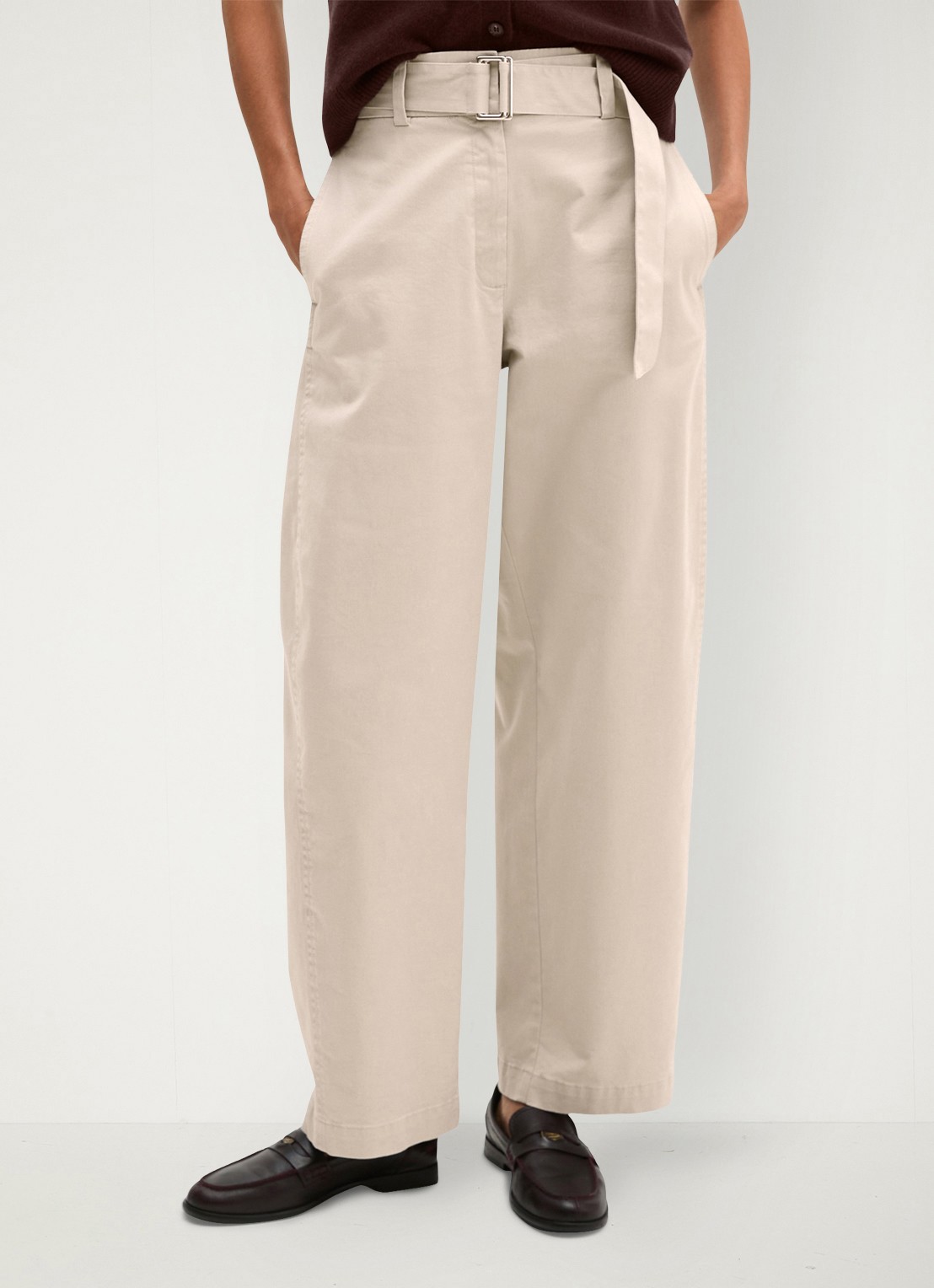 Marc O'Polo High waist wide fit pantalon met ceintuur - detail 4 naturel