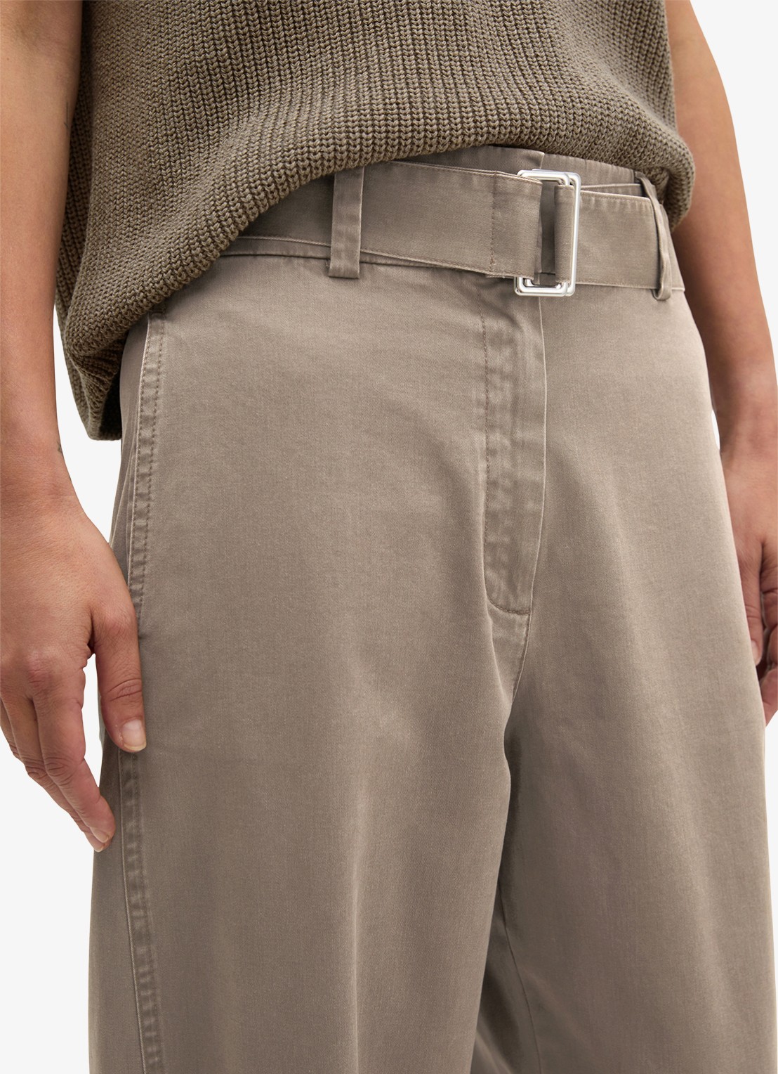 Marc O'Polo High waist wide fit pantalon met ceintuur - detail 5 taupe