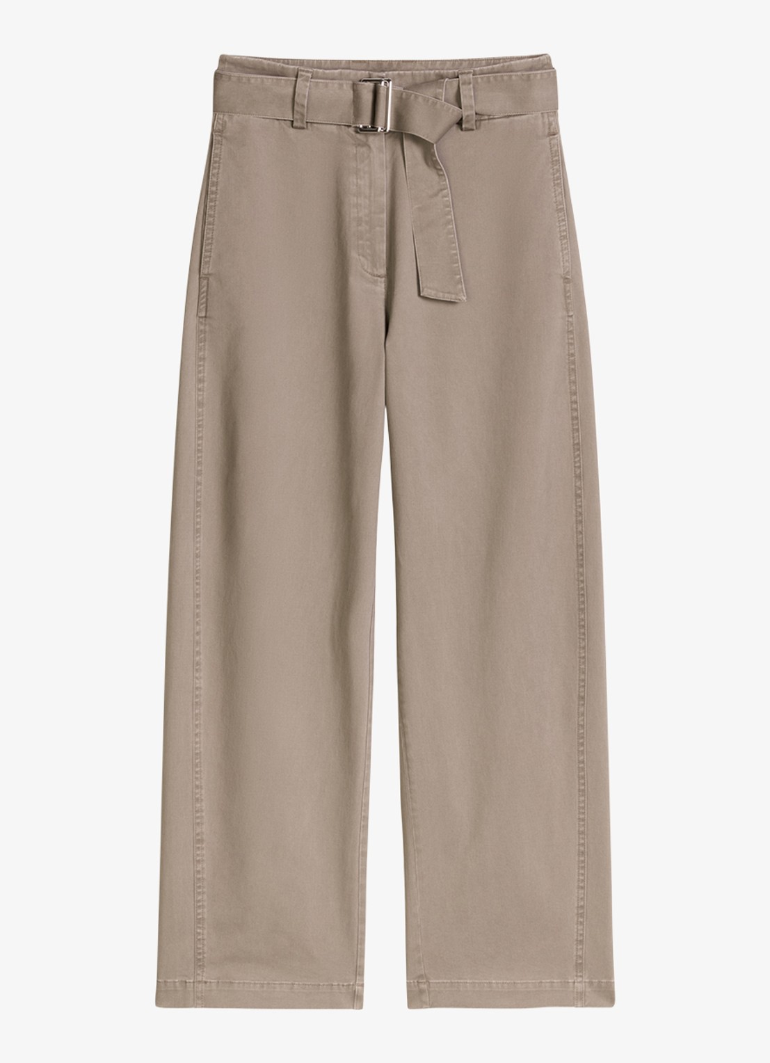 Marc O'Polo High waist wide fit pantalon met ceintuur - voorkant 2 taupe