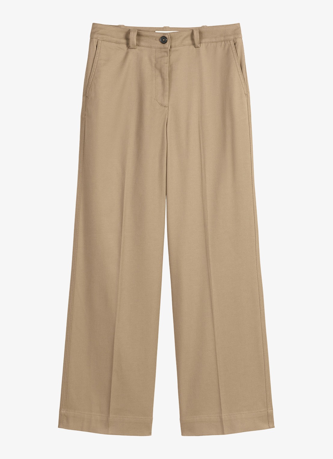 Marc O'Polo High waist wide fit pantalon met steekzakken - voorkant beige